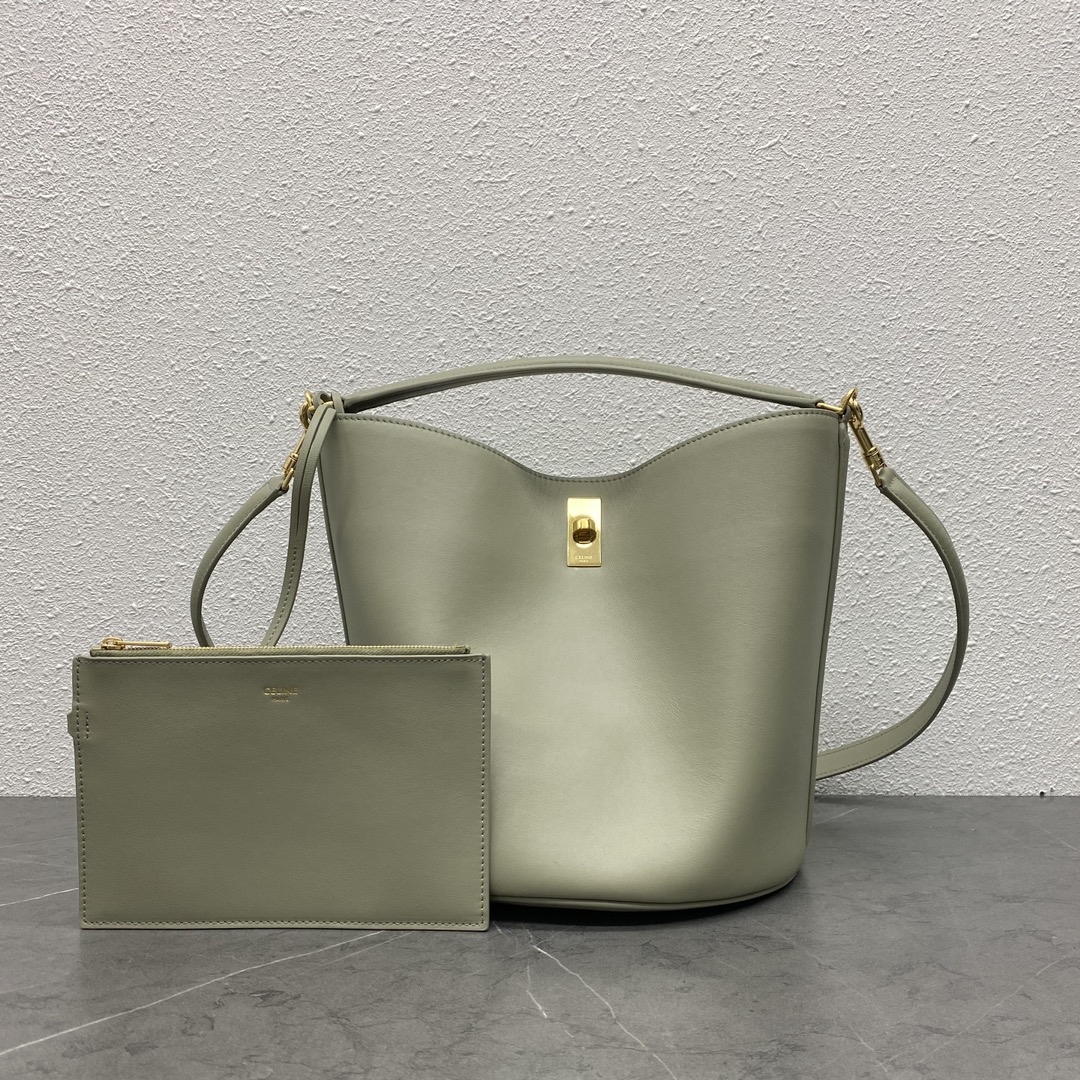 Celine Bucket 16 Smooth Calfskin Handbag Shoulder Bag Light Grey 195573